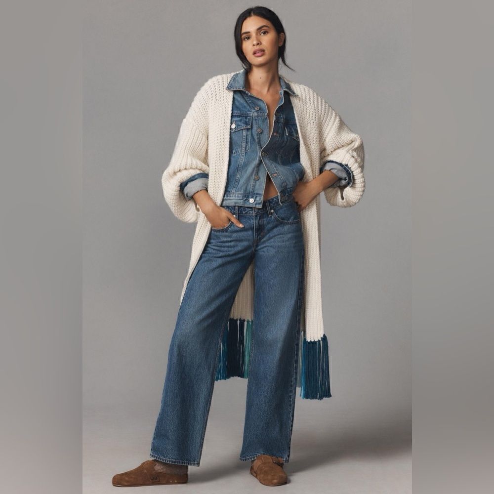 NWT By Anthropologie Long Fringe Duster Kimono Long Open Cardigan